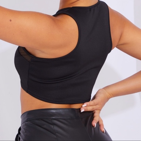 PRETTY LITTLE THING Black Mesh Insert Scuba Racer Neck Crop Top - Picture 2 of 6